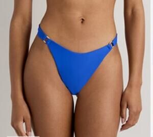 Quince NWT Italian High-Leg Ring Gold Ring Bikini Bottom Medium Electric Blue